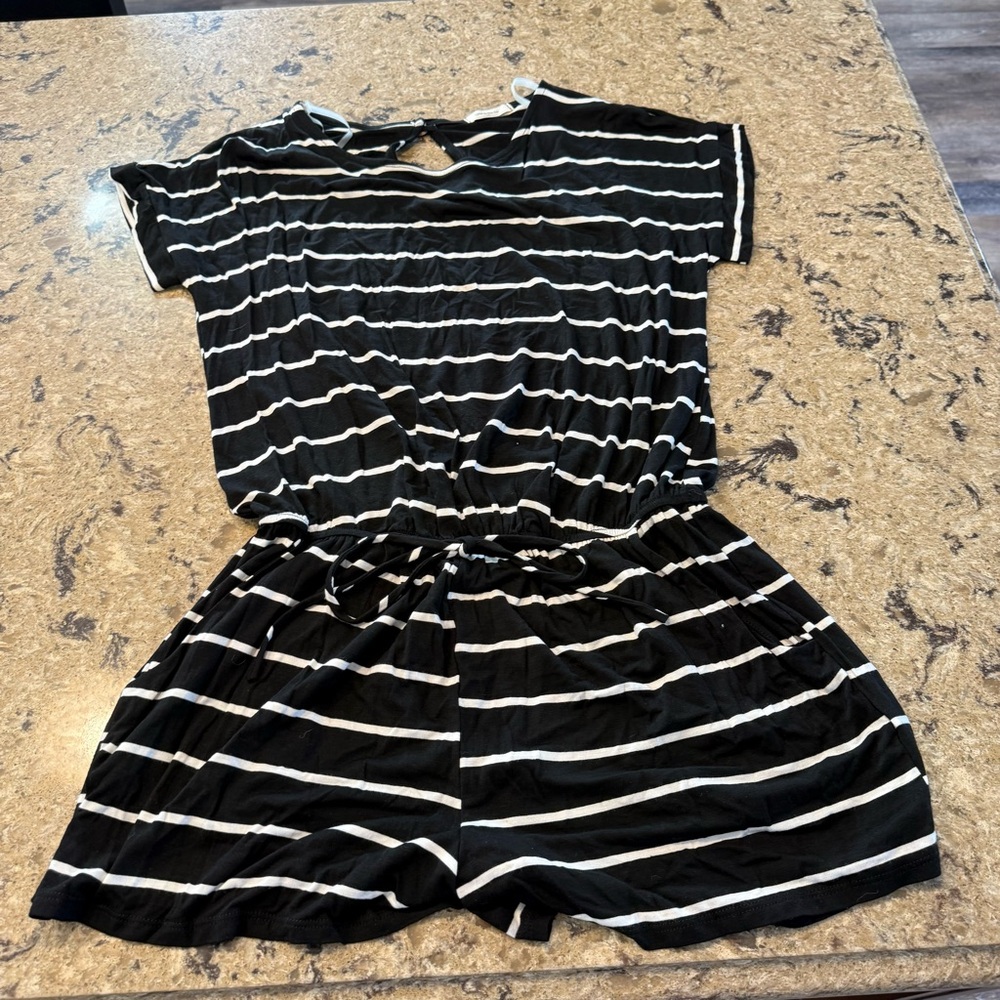 Striped Black and White  Short Romper